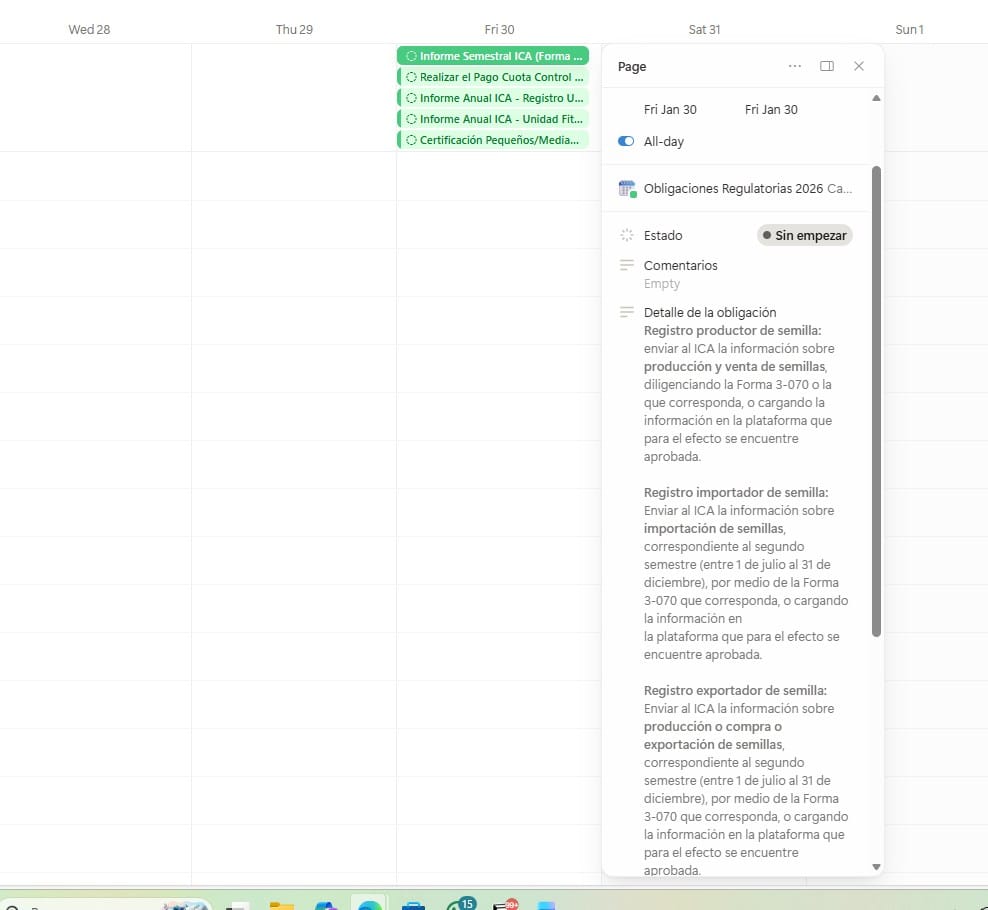 Calendario Regulatorio 2026